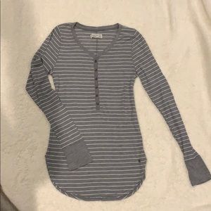 A&F grey and white striped longline Henley